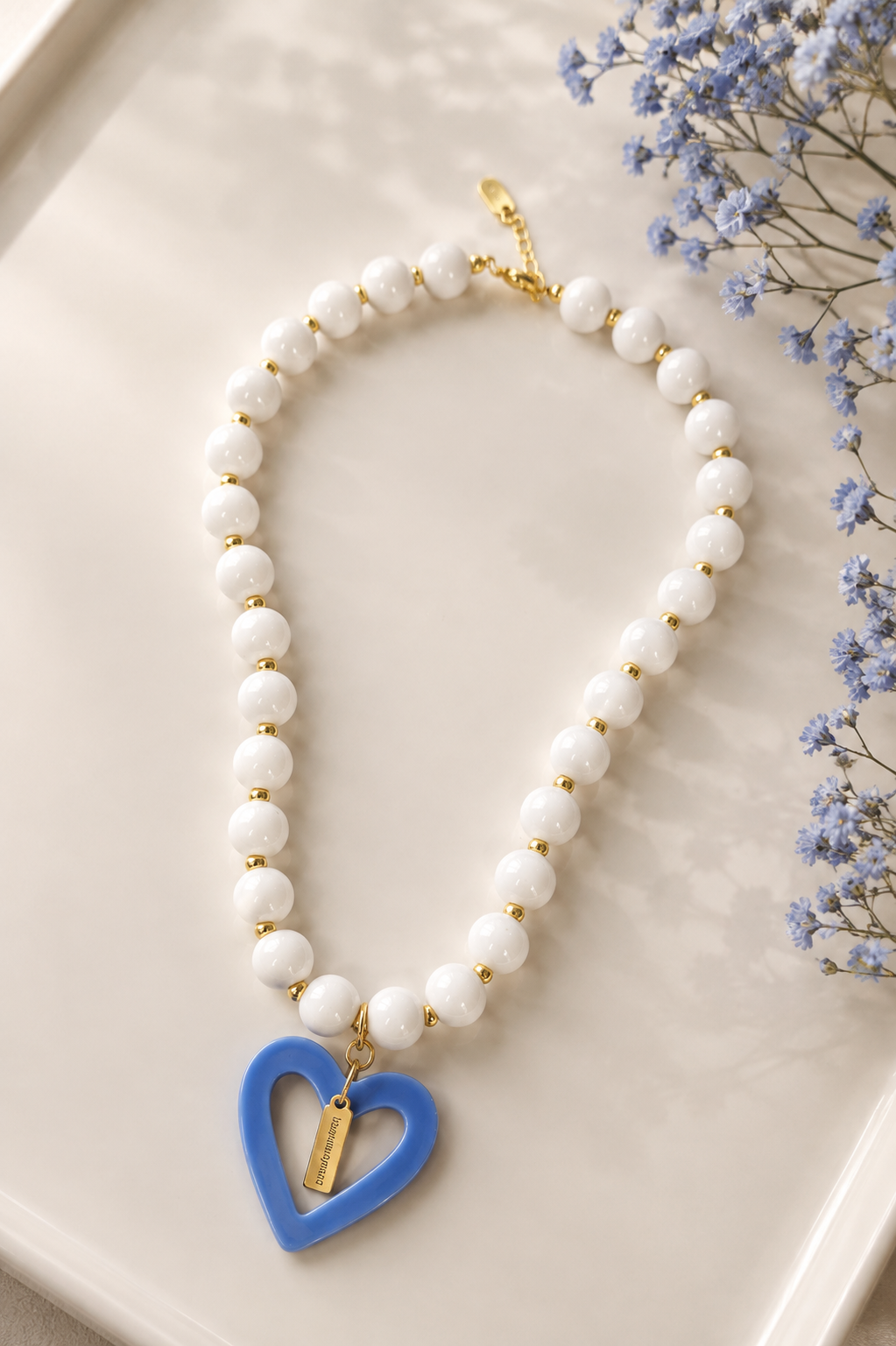 Set Collar y aretes corazon azul
