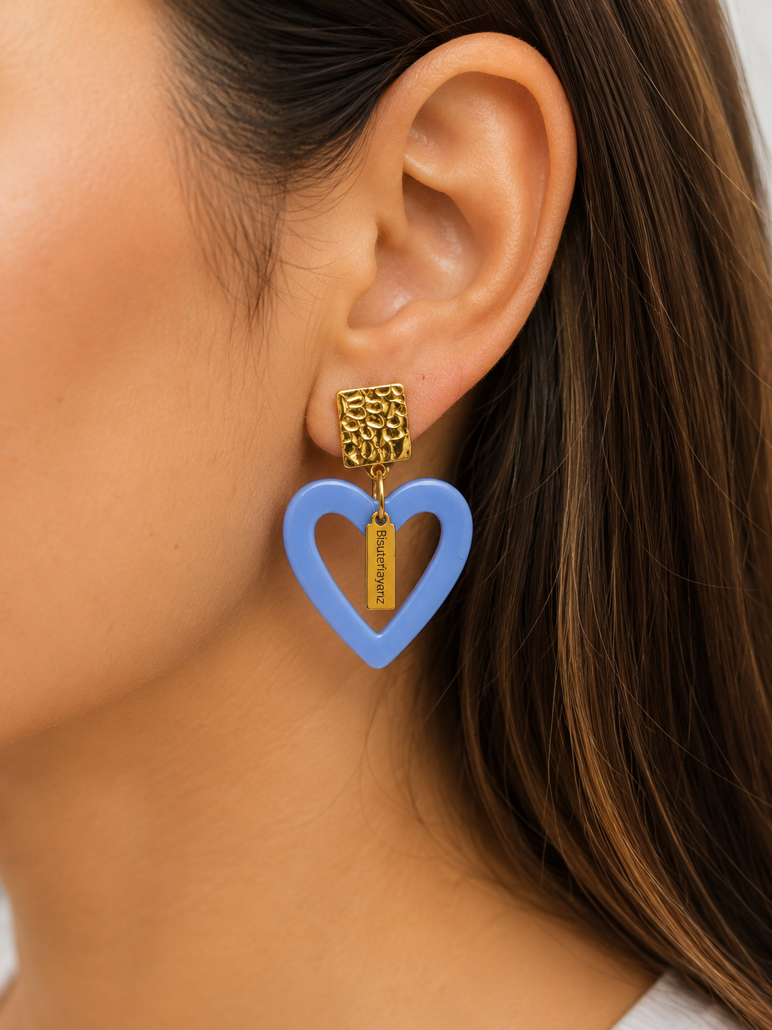 Set Collar y aretes corazon azul