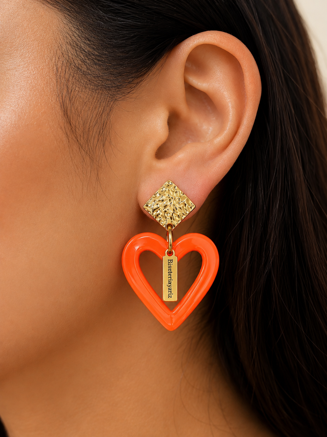 Collar y aretes Corazon Naranja