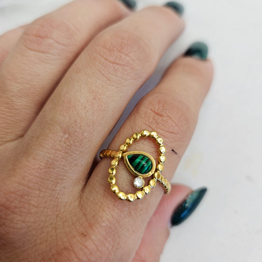 Anillo Malakita y zirconia