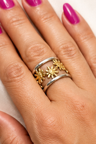 Anillo flores dos tonos