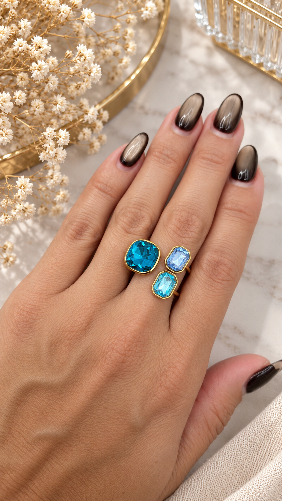 Anillo Verónica cristales Azules