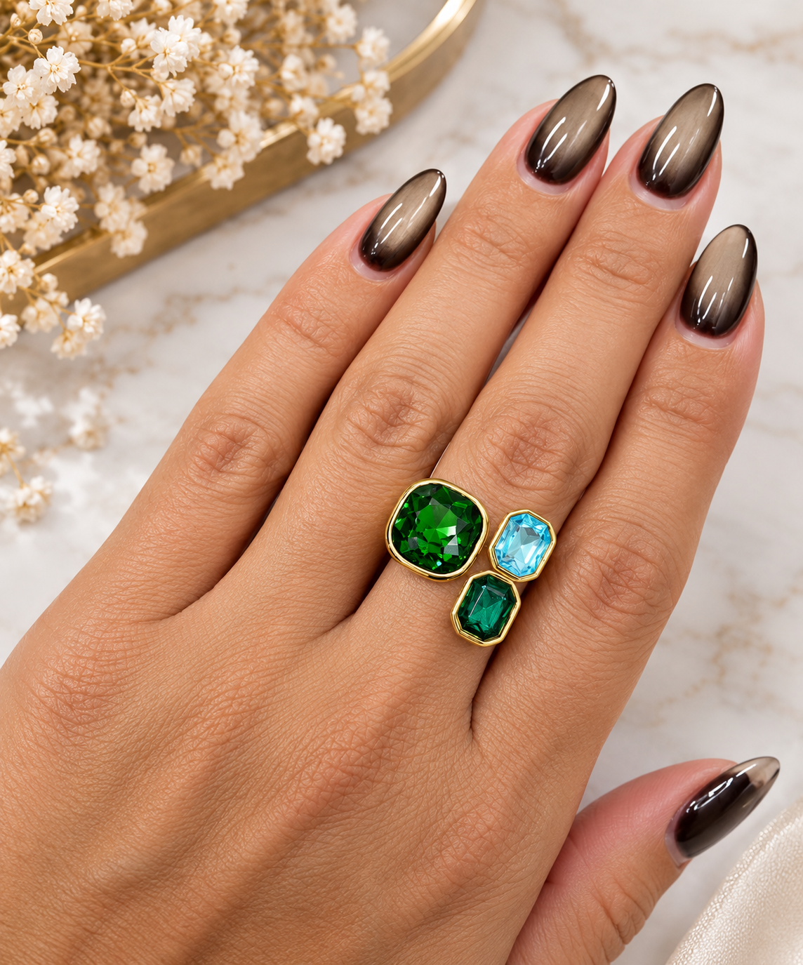Anillo Cristales Verdes Veronica