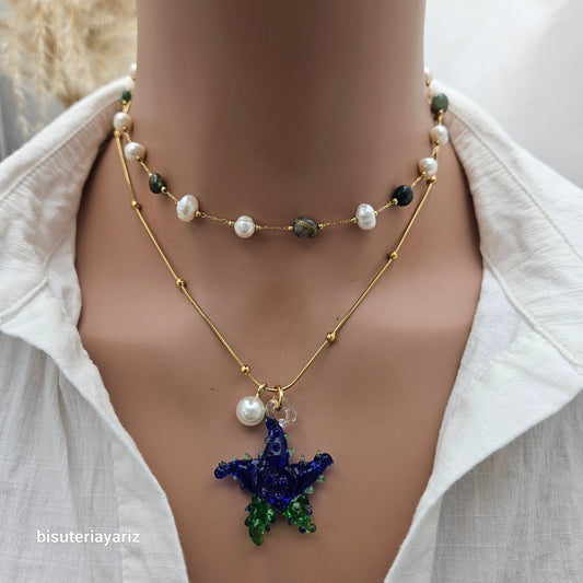 Collar de perlas y ágatas