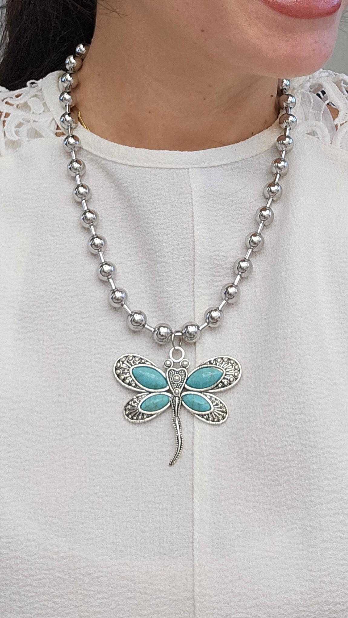 Collar libélula azul