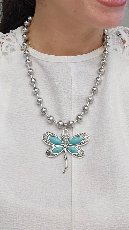 Collar libélula azul